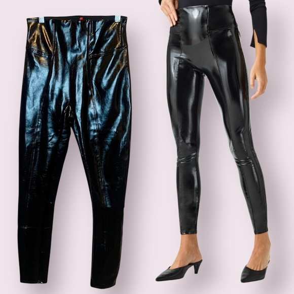 SPANX Faux Patent Leather Leggings Black Size Small - Picture 1 of 11